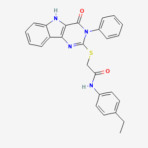 molecular formula C26H22N4O2S B2426472 N-(4-ethylphenyl)-2-({4-oxo-3-phenyl-3H,4H,5H-pyrimido[5,4-b]indol-2-yl}sulfanyl)acetamide CAS No. 536703-87-4