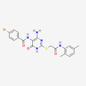 molecular formula C21H20BrN5O3S B2426480 N-(4-amino-2-((2-((2,5-dimethylphenyl)amino)-2-oxoethyl)thio)-6-oxo-1,6-dihydropyrimidin-5-yl)-4-bromobenzamide CAS No. 888431-85-4