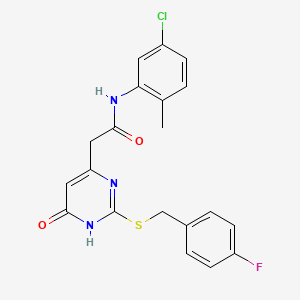 molecular formula C20H17ClFN3O2S B2426496 N-(5-chloro-2-methylphenyl)-2-(2-((4-fluorobenzyl)thio)-6-oxo-1,6-dihydropyrimidin-4-yl)acetamide CAS No. 1105210-46-5