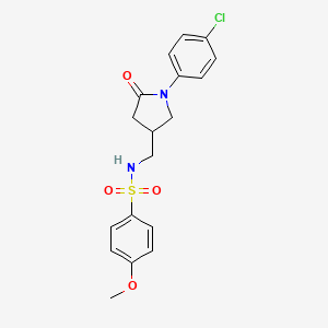 molecular formula C18H19ClN2O4S B2426521 N-((1-(4-chlorophenyl)-5-oxopyrrolidin-3-yl)methyl)-4-methoxybenzenesulfonamide CAS No. 954714-35-3