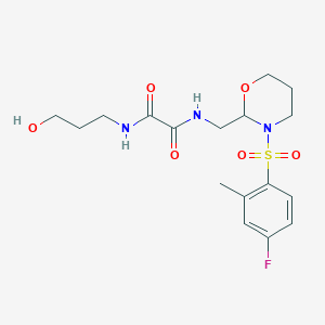 molecular formula C17H24FN3O6S B2426528 N1-((3-((4-fluoro-2-methylphenyl)sulfonyl)-1,3-oxazinan-2-yl)methyl)-N2-(3-hydroxypropyl)oxalamide CAS No. 872987-15-0