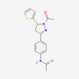 molecular formula C17H17N3O2S B2426534 N-{4-[1-acetyl-5-(thiophen-2-yl)-4,5-dihydro-1H-pyrazol-3-yl]phenyl}acetamide CAS No. 927536-63-8