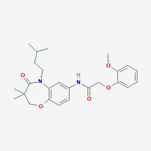 molecular formula C25H32N2O5 B2426538 N-(5-isopentyl-3,3-dimethyl-4-oxo-2,3,4,5-tetrahydrobenzo[b][1,4]oxazepin-7-yl)-2-(2-methoxyphenoxy)acetamide CAS No. 921778-38-3