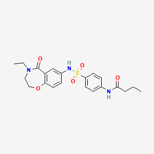 molecular formula C21H25N3O5S B2426586 N-(4-(N-(4-ethyl-5-oxo-2,3,4,5-tetrahydrobenzo[f][1,4]oxazepin-7-yl)sulfamoyl)phenyl)butyramide CAS No. 926032-18-0