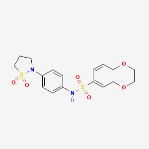 molecular formula C17H18N2O6S2 B2426607 N-(4-(1,1-dioxidoisothiazolidin-2-yl)phenyl)-2,3-dihydrobenzo[b][1,4]dioxine-6-sulfonamide CAS No. 946337-60-6
