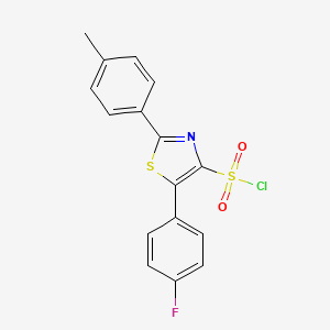 molecular formula C16H11ClFNO2S2 B2426613 5-(4-Fluorophenyl)-2-(4-methylphenyl)-1,3-thiazole-4-sulfonyl chloride CAS No. 1410793-15-5