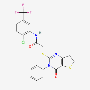 molecular formula C21H15ClF3N3O2S2 B2426654 N-(2-chloro-5-(trifluoromethyl)phenyl)-2-((4-oxo-3-phenyl-3,4,6,7-tetrahydrothieno[3,2-d]pyrimidin-2-yl)thio)acetamide CAS No. 686771-05-1