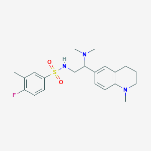 molecular formula C21H28FN3O2S B2426735 N-(2-(dimethylamino)-2-(1-methyl-1,2,3,4-tetrahydroquinolin-6-yl)ethyl)-4-fluoro-3-methylbenzenesulfonamide CAS No. 946266-02-0