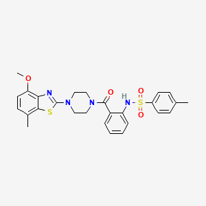 molecular formula C27H28N4O4S2 B2426775 N-(2-(4-(4-methoxy-7-methylbenzo[d]thiazol-2-yl)piperazine-1-carbonyl)phenyl)-4-methylbenzenesulfonamide CAS No. 922802-10-6