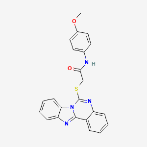 molecular formula C23H18N4O2S B2426870 N-(4-methoxyphenyl)-2-{8,10,17-triazatetracyclo[8.7.0.0^{2,7}.0^{11,16}]heptadeca-1(17),2,4,6,8,11(16),12,14-octaen-9-ylsulfanyl}acetamide 