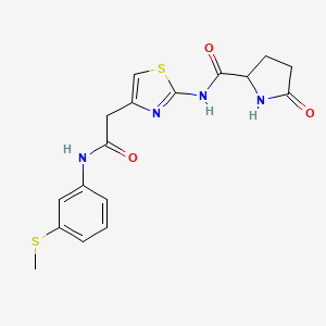 molecular formula C17H18N4O3S2 B2426876 N-(4-(2-((3-(methylthio)phenyl)amino)-2-oxoethyl)thiazol-2-yl)-5-oxopyrrolidine-2-carboxamide CAS No. 1048678-88-1