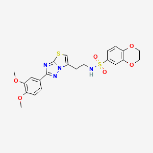 molecular formula C22H22N4O6S2 B2426889 N-{2-[2-(3,4-dimethoxyphenyl)-[1,2,4]triazolo[3,2-b][1,3]thiazol-6-yl]ethyl}-2,3-dihydro-1,4-benzodioxine-6-sulfonamide CAS No. 896012-31-0