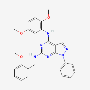 molecular formula C27H26N6O3 B2426892 N4-(2,5-dimethoxyphenyl)-N6-[(2-methoxyphenyl)methyl]-1-phenyl-1H-pyrazolo[3,4-d]pyrimidine-4,6-diamine CAS No. 955305-13-2