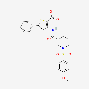 molecular formula C25H26N2O6S2 B2426926 Methyl 3-(1-((4-methoxyphenyl)sulfonyl)piperidine-3-carboxamido)-5-phenylthiophene-2-carboxylate CAS No. 952868-02-9