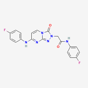 molecular formula C19H14F2N6O2 B2426934 N-(4-fluorophenyl)-2-{7-[(4-fluorophenyl)amino]-3-oxo-2H,3H-[1,2,4]triazolo[4,3-a]pyrimidin-2-yl}acetamide CAS No. 1251574-41-0