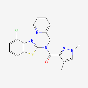 molecular formula C19H16ClN5OS B2427048 N-(4-chloro-1,3-benzothiazol-2-yl)-1,4-dimethyl-N-[(pyridin-2-yl)methyl]-1H-pyrazole-3-carboxamide CAS No. 1203339-61-0