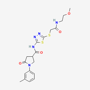 molecular formula C19H23N5O4S2 B2427237 N-(5-((2-((2-methoxyethyl)amino)-2-oxoethyl)thio)-1,3,4-thiadiazol-2-yl)-5-oxo-1-(m-tolyl)pyrrolidine-3-carboxamide CAS No. 894025-63-9