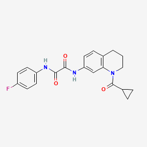molecular formula C21H20FN3O3 B2427272 N-(1-cyclopropanecarbonyl-1,2,3,4-tetrahydroquinolin-7-yl)-N'-(4-fluorophenyl)ethanediamide CAS No. 898429-47-5