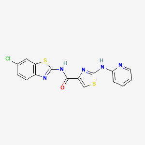 molecular formula C16H10ClN5OS2 B2427440 N-(6-chlorobenzo[d]thiazol-2-yl)-2-(pyridin-2-ylamino)thiazole-4-carboxamide CAS No. 1286706-54-4