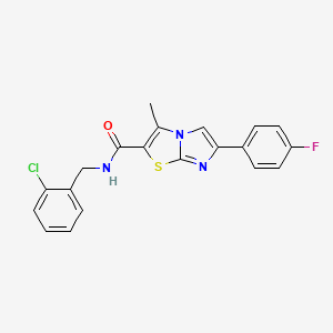 molecular formula C20H15ClFN3OS B2427447 N-[(2-chlorophenyl)methyl]-6-(4-fluorophenyl)-3-methylimidazo[2,1-b][1,3]thiazole-2-carboxamide CAS No. 933212-22-7