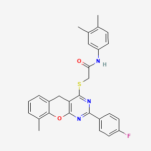 N-(3,4-dimethylphenyl)-2-((2-(4-fluorophenyl)-9-methyl-5H-chromeno[2,3-d]pyrimidin-4-yl)thio)acetamide