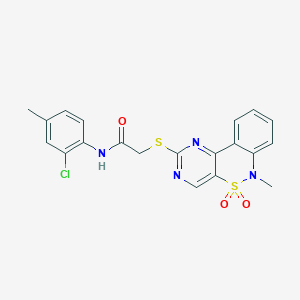 molecular formula C20H17ClN4O3S2 B2427528 N-(2-chloro-4-methylphenyl)-2-({9-methyl-8,8-dioxo-8lambda6-thia-3,5,9-triazatricyclo[8.4.0.0^{2,7}]tetradeca-1(14),2(7),3,5,10,12-hexaen-4-yl}sulfanyl)acetamide CAS No. 895104-19-5