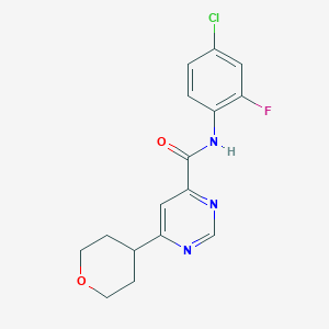molecular formula C16H15ClFN3O2 B2427529 N-(4-Chloro-2-fluorophenyl)-6-(oxan-4-yl)pyrimidine-4-carboxamide CAS No. 2415582-44-2