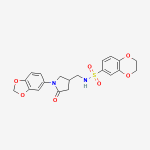 molecular formula C20H20N2O7S B2427552 N-((1-(benzo[d][1,3]dioxol-5-yl)-5-oxopyrrolidin-3-yl)methyl)-2,3-dihydrobenzo[b][1,4]dioxine-6-sulfonamide CAS No. 954715-11-8