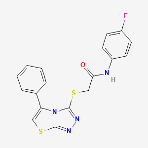 molecular formula C18H13FN4OS2 B2427555 N-(4-fluorophenyl)-2-((5-phenylthiazolo[2,3-c][1,2,4]triazol-3-yl)thio)acetamide CAS No. 671199-61-4