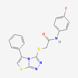 molecular formula C18H13FN4OS2 B2427555 N-(4-fluorophenyl)-2-({5-phenyl-[1,2,4]triazolo[3,4-b][1,3]thiazol-3-yl}sulfanyl)acetamide CAS No. 671199-61-4