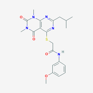 molecular formula C21H25N5O4S B2427558 2-((2-isobutyl-6,8-dimethyl-5,7-dioxo-5,6,7,8-tetrahydropyrimido[4,5-d]pyrimidin-4-yl)thio)-N-(3-methoxyphenyl)acetamide CAS No. 893395-07-8