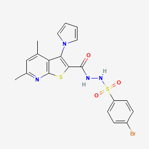 molecular formula C20H17BrN4O3S2 B2427571 4-bromo-N'-{[4,6-dimethyl-3-(1H-pyrrol-1-yl)thieno[2,3-b]pyridin-2-yl]carbonyl}benzenesulfonohydrazide CAS No. 478029-12-8