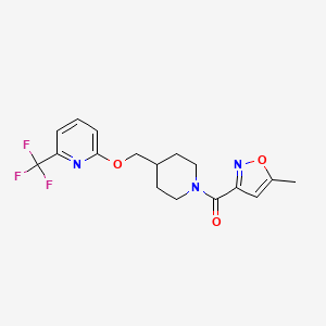 molecular formula C17H18F3N3O3 B2427583 2-{[1-(5-Methyl-1,2-oxazole-3-carbonyl)piperidin-4-yl]methoxy}-6-(trifluoromethyl)pyridine CAS No. 2202466-69-9