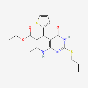 Ethyl 7-methyl-4-oxo-2-(propylthio)-5-(2-thienyl)-3,4,5,8-tetrahydropyrido[2,3-d]pyrimidine-6-carboxylate