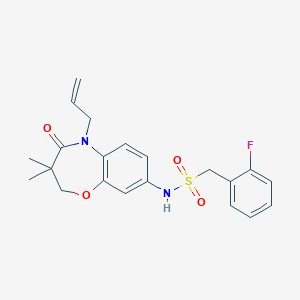 molecular formula C21H23FN2O4S B2427619 N-(5-allyl-3,3-dimethyl-4-oxo-2,3,4,5-tetrahydrobenzo[b][1,4]oxazepin-8-yl)-1-(2-fluorophenyl)methanesulfonamide CAS No. 922049-47-6