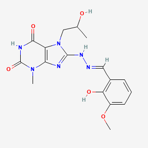 molecular formula C17H20N6O5 B2427634 (E)-8-(2-(2-羟基-3-甲氧基苯甲亚基)肼基)-7-(2-羟基丙基)-3-甲基-1H-嘧啶-2,6(3H,7H)-二酮 CAS No. 887199-80-6