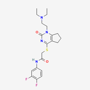molecular formula C21H26F2N4O2S B2427647 2-((1-(2-(diethylamino)ethyl)-2-oxo-2,5,6,7-tetrahydro-1H-cyclopenta[d]pyrimidin-4-yl)thio)-N-(3,4-difluorophenyl)acetamide CAS No. 898434-13-4