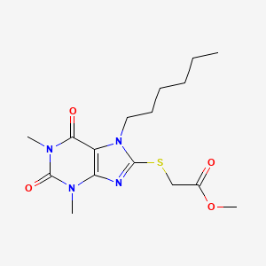molecular formula C16H24N4O4S B2427651 Methyl 2-(7-hexyl-1,3-dimethyl-2,6-dioxopurin-8-yl)sulfanylacetate CAS No. 371134-02-0