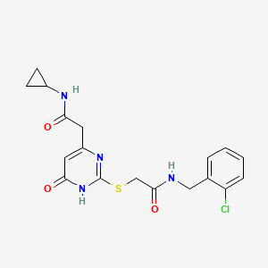 molecular formula C18H19ClN4O3S B2427673 N-(2-chlorobenzyl)-2-((4-(2-(cyclopropylamino)-2-oxoethyl)-6-oxo-1,6-dihydropyrimidin-2-yl)thio)acetamide CAS No. 1105217-60-4