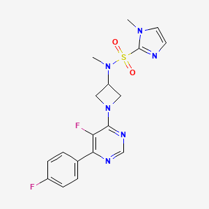 molecular formula C18H18F2N6O2S B2427704 N-{1-[5-fluoro-6-(4-fluorophenyl)pyrimidin-4-yl]azetidin-3-yl}-N,1-dimethyl-1H-imidazole-2-sulfonamide CAS No. 2380188-78-1
