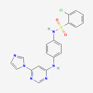molecular formula C19H15ClN6O2S B2427775 N-(4-((6-(1H-imidazol-1-yl)pyrimidin-4-yl)amino)phenyl)-2-chlorobenzenesulfonamide CAS No. 1203205-27-9