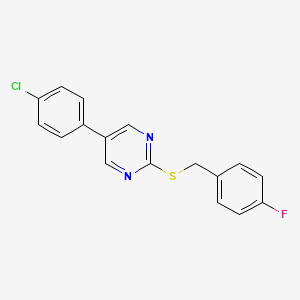 molecular formula C17H12ClFN2S B2427884 5-(4-Chlorophenyl)-2-[(4-fluorobenzyl)sulfanyl]pyrimidine CAS No. 344281-72-7