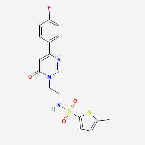 molecular formula C17H16FN3O3S2 B2427925 N-(2-(4-(4-fluorophenyl)-6-oxopyrimidin-1(6H)-yl)ethyl)-5-methylthiophene-2-sulfonamide CAS No. 1351614-21-5