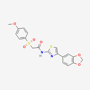 molecular formula C19H16N2O6S2 B2427928 N-(4-(benzo[d][1,3]dioxol-5-yl)thiazol-2-yl)-2-((4-methoxyphenyl)sulfonyl)acetamide CAS No. 941907-93-3