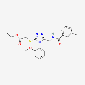 molecular formula C22H24N4O4S B2427937 ethyl 2-{[4-(2-methoxyphenyl)-5-{[(3-methylphenyl)formamido]methyl}-4H-1,2,4-triazol-3-yl]sulfanyl}acetate CAS No. 689751-42-6