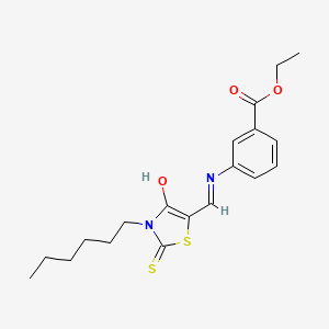 (E)-ethyl 3-(((3-hexyl-4-oxo-2-thioxothiazolidin-5-ylidene)methyl)amino)benzoate