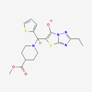 molecular formula C18H22N4O3S2 B2427997 Methyl 1-((2-ethyl-6-hydroxythiazolo[3,2-b][1,2,4]triazol-5-yl)(thiophen-2-yl)methyl)piperidine-4-carboxylate CAS No. 886908-59-4