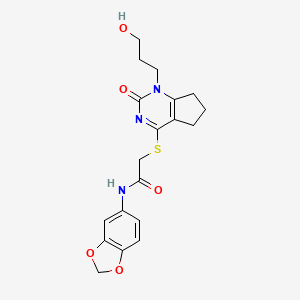 molecular formula C19H21N3O5S B2428000 N-(2H-1,3-benzodioxol-5-yl)-2-{[1-(3-hydroxypropyl)-2-oxo-1H,2H,5H,6H,7H-cyclopenta[d]pyrimidin-4-yl]sulfanyl}acetamide CAS No. 941920-37-2