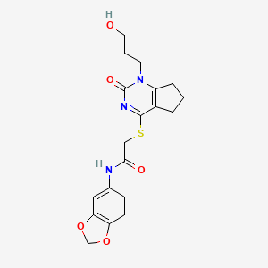 N-(benzo[d][1,3]dioxol-5-yl)-2-((1-(3-hydroxypropyl)-2-oxo-2,5,6,7-tetrahydro-1H-cyclopenta[d]pyrimidin-4-yl)thio)acetamide