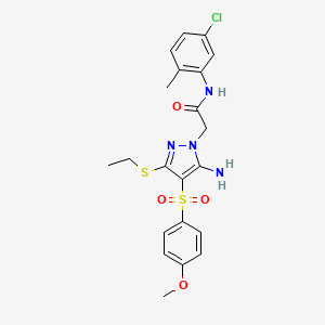 molecular formula C21H23ClN4O4S2 B2428001 2-(5-amino-3-(ethylthio)-4-((4-methoxyphenyl)sulfonyl)-1H-pyrazol-1-yl)-N-(5-chloro-2-methylphenyl)acetamide CAS No. 1019099-82-1